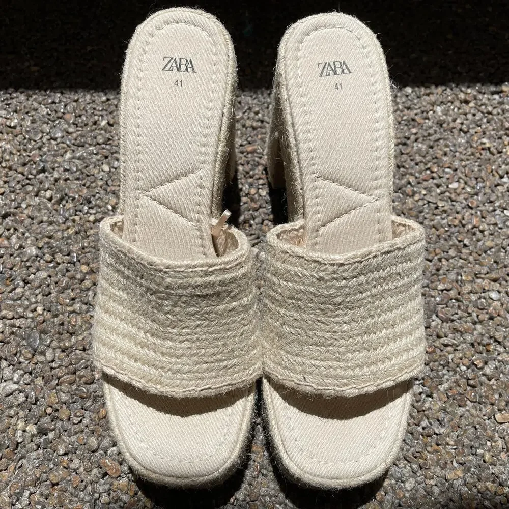 Zara Jute Chunky Platform Sandals w/ Airfit Cushioned Insoles Size 41 (US 10.5) - Picture 1 of 4